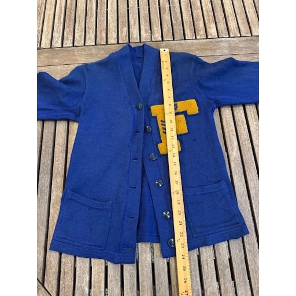 Vintage Lowe & Campbell Athletic Goods Varsity Letterman Cardigan Sweater Blue - Picture 7 of 7